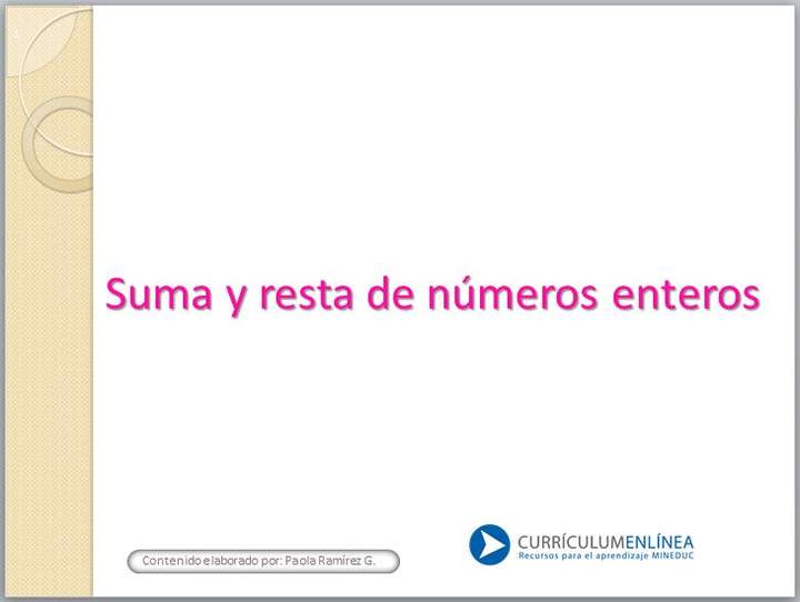 Suma y resta de números enteros Suma y resta de números enteros
