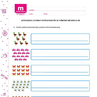 Lectura y representación de números menores a 20 Lectura y representación de números menores a 20