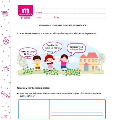 Comparar números hasta el 20 Comparar números hasta el 20
