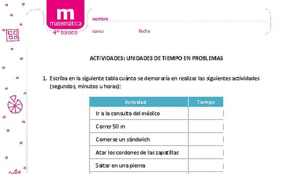 Unidades de tiempo en problemas Unidades de tiempo en problemas