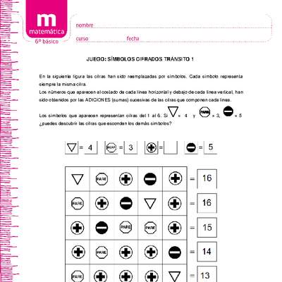 Juego: símbolos cifrados tránsito 1 Juego: símbolos cifrados tránsito 1