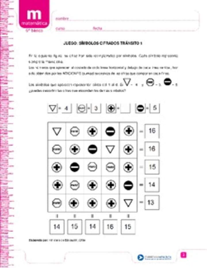 Juego: símbolos cifrados tránsito 1 Juego: símbolos cifrados tránsito 1