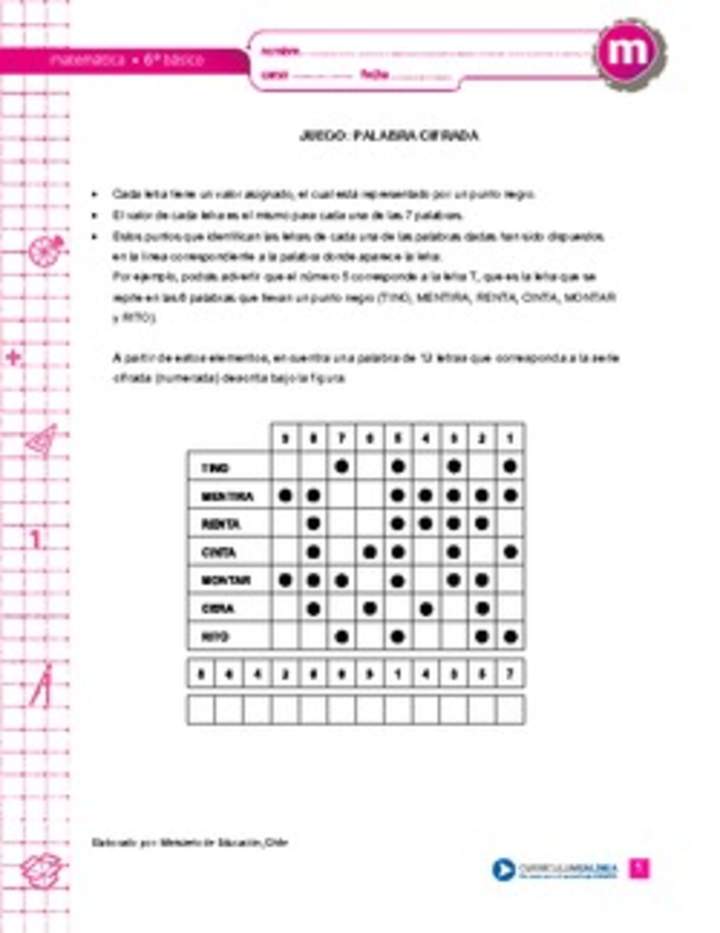 Juego: palabra cifrada Juego: palabra cifrada