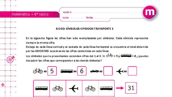 Juego: símbolos cifrados transporte 1 Juego: símbolos cifrados transporte 1
