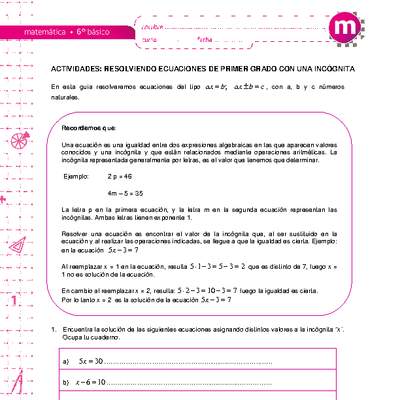 Resolviendo ecuaciones de primer grado con una incógnita Resolviendo ecuaciones de primer grado con una incógnita