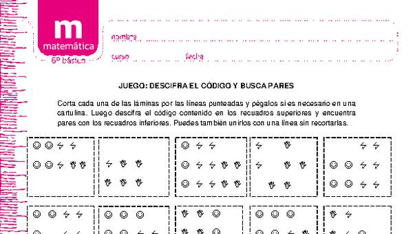 Juego: descifra el código y busca pares Juego: descifra el código y busca pares