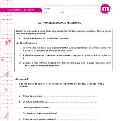 Lenguaje algebraico Lenguaje algebraico