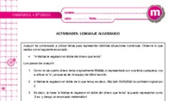 Lenguaje algebraico Lenguaje algebraico