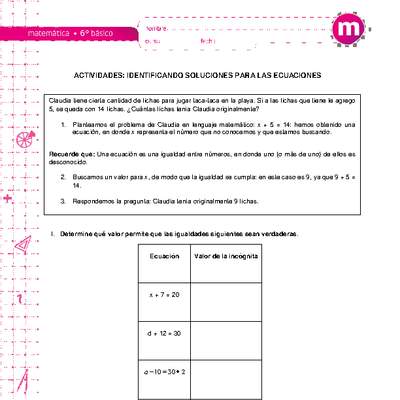 Identificando soluciones para las ecuaciones Identificando soluciones para las ecuaciones