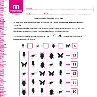 Juego: suma de símbolos insectos 1 Juego: suma de símbolos insectos 1