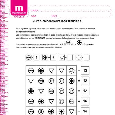 Juego: símbolos cifrados tránsito 2 Juego: símbolos cifrados tránsito 2