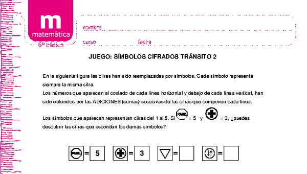 Juego: símbolos cifrados tránsito 2 Juego: símbolos cifrados tránsito 2