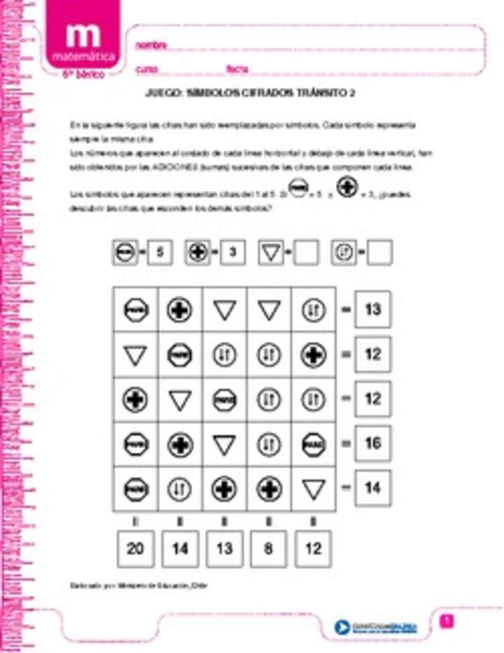 Juego: símbolos cifrados tránsito 2 Juego: símbolos cifrados tránsito 2