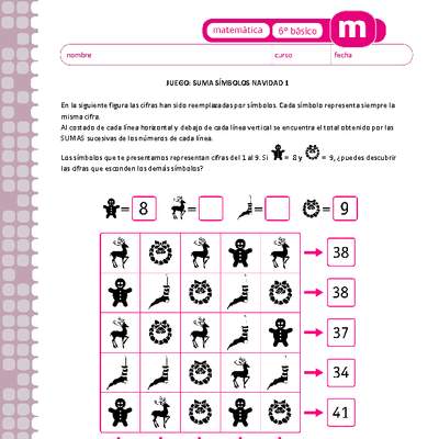 Juego: suma símbolos navidad 1 Juego: suma símbolos navidad 1