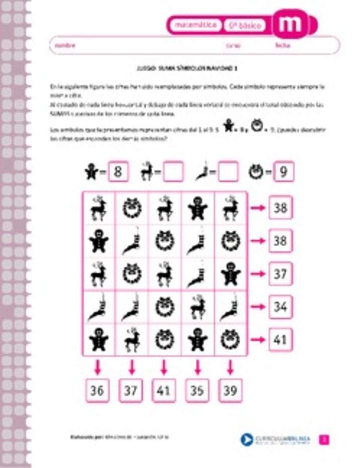 Juego: suma símbolos navidad 1 Juego: suma símbolos navidad 1