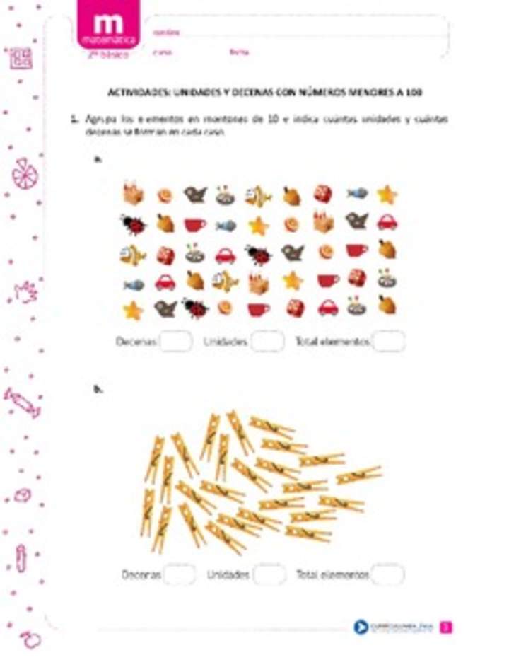 Unidades y decenas con números menores a 100 Unidades y decenas con números menores a 100