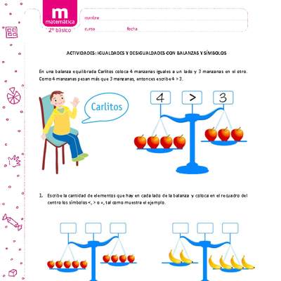 Igualdades y desigualdades con balanzas y símbolos Igualdades y desigualdades con balanzas y símbolos