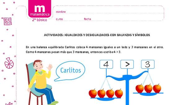 Igualdades y desigualdades con balanzas y símbolos Igualdades y desigualdades con balanzas y símbolos