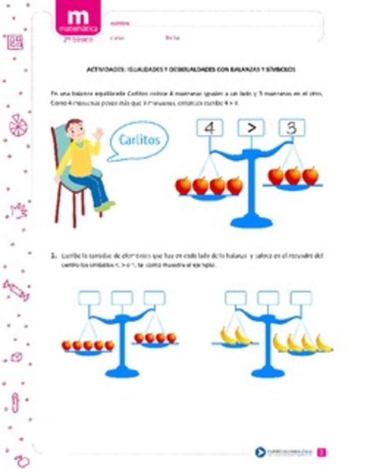Igualdades y desigualdades con balanzas y símbolos Igualdades y desigualdades con balanzas y símbolos