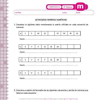 Patrones numéricos Patrones numéricos