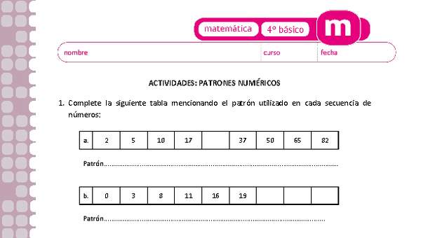Patrones numéricos Patrones numéricos