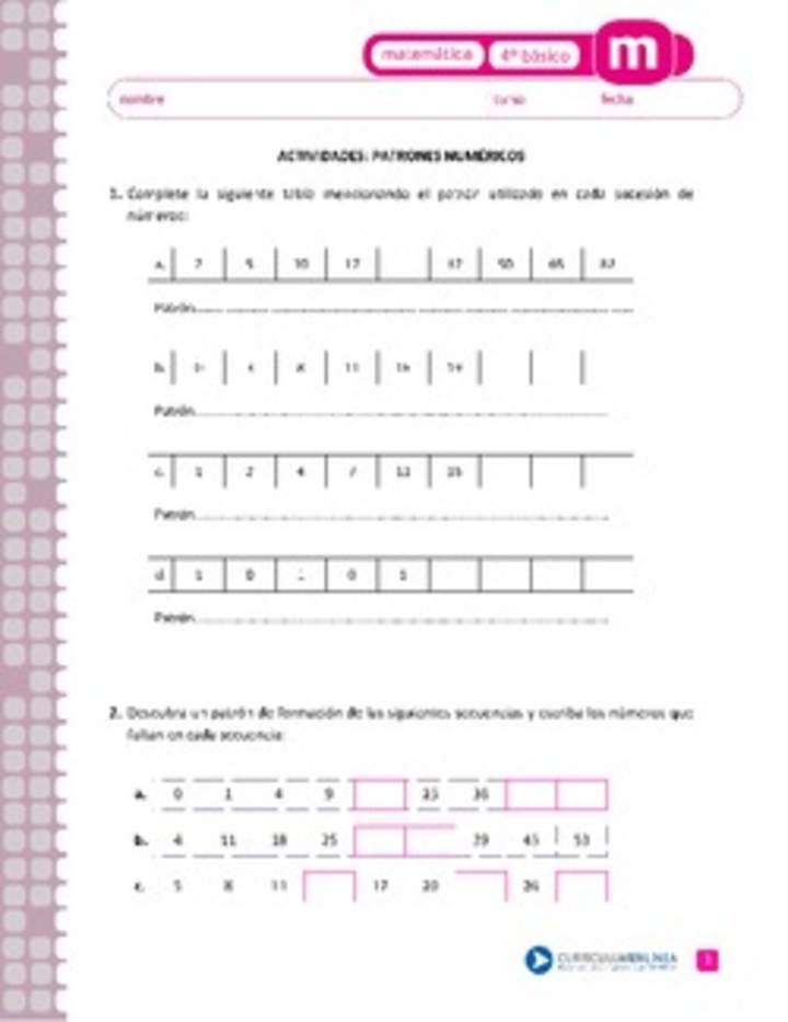Patrones numéricos Patrones numéricos