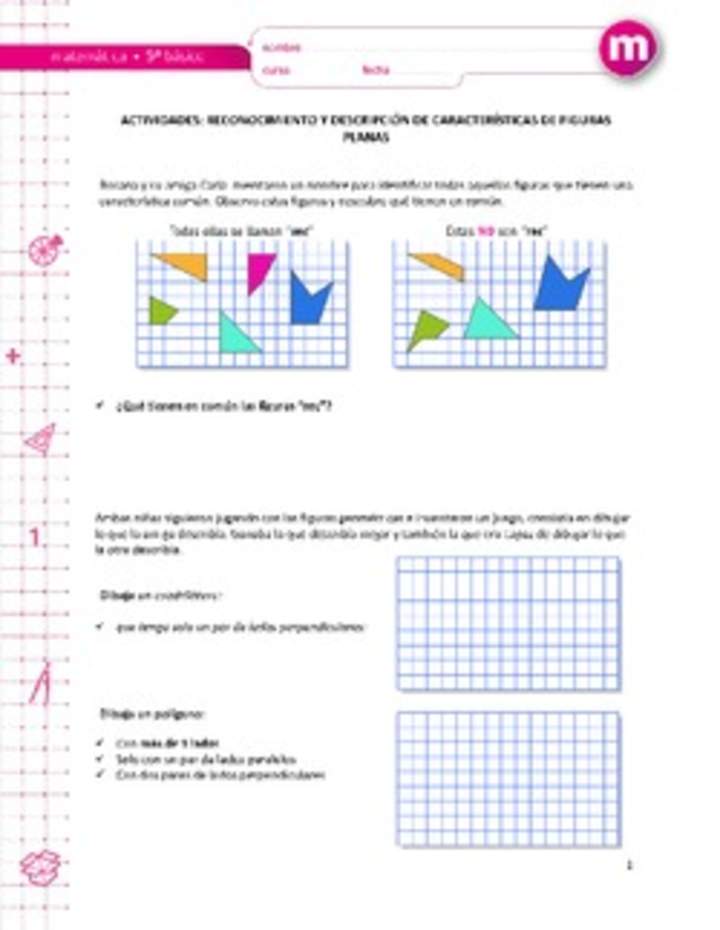Reconocimiento y descripción de características de figuras planas Reconocimiento y descripción de características de figuras planas