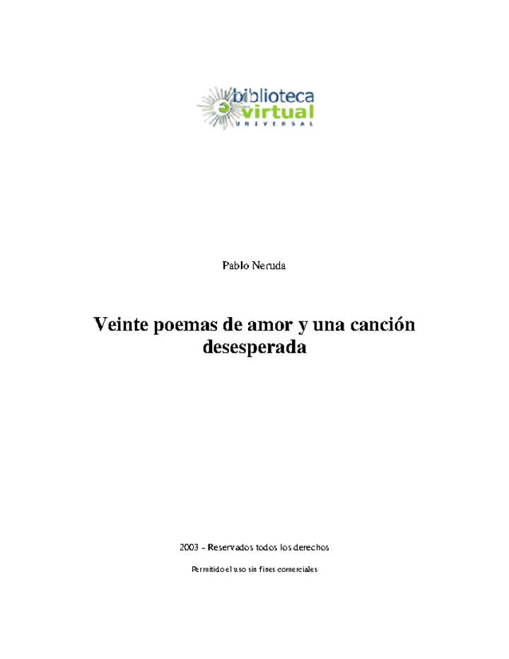 Veinte poemas de amor y una canción desesperada