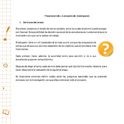 Preguntas esenciales para la preparación de un proyecto de investigación Preguntas esenciales para la preparación de un proyecto de investigación