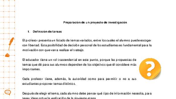 Preguntas esenciales para la preparación de un proyecto de investigación Preguntas esenciales para la preparación de un proyecto de investigación