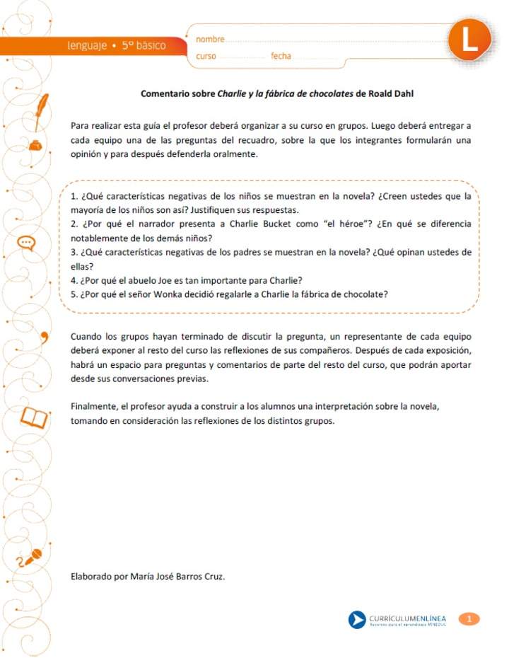 Comentario sobre Charlie y la fábrica de chocolates de Roald Dahl Comentario sobre Charlie y la fábrica de chocolates de Roald Dahl