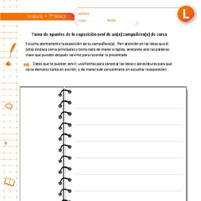 Toma de apuntes de la exposición oral de un(a) compañero(a) de curso Toma de apuntes de la exposición oral de un(a) compañero(a) de curso