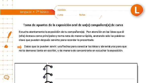 Toma de apuntes de la exposición oral de un(a) compañero(a) de curso Toma de apuntes de la exposición oral de un(a) compañero(a) de curso