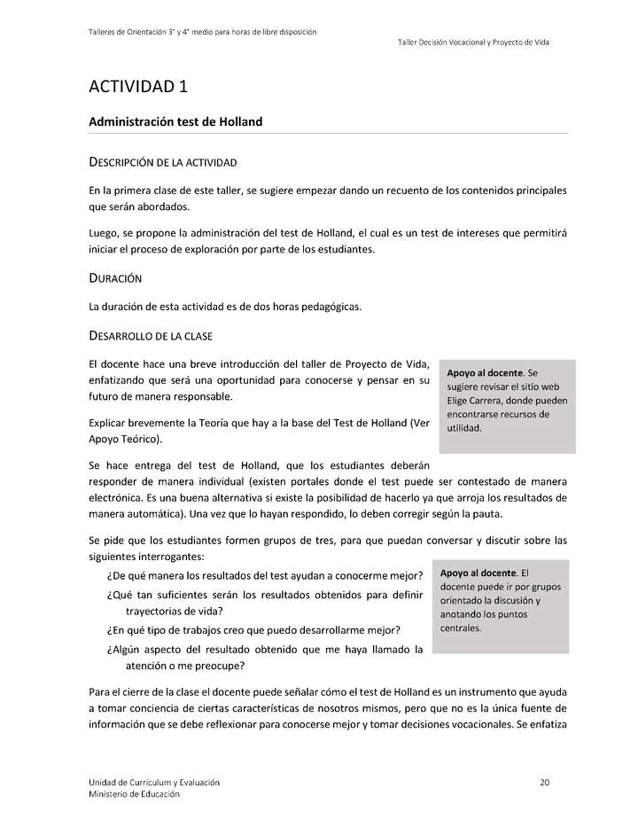 Actividad sugerida - Parte 1 - Actividad 1 - Administración test de Holland