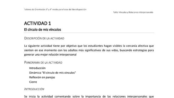 Actividad sugerida - Parte 1 - Actividad 1 - El círculo de mis vínculos Actividad sugerida - Parte 1 - Actividad 1 - El círculo de mis vínculos