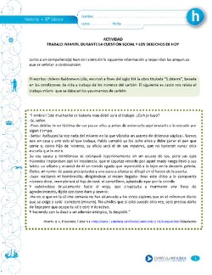 Trabajo infantil durante la cuestión social y los derechos de hoy Trabajo infantil durante la cuestión social y los derechos de hoy
