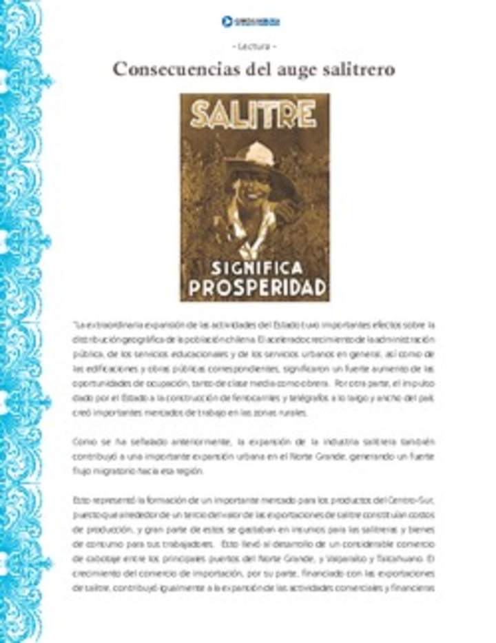 Consecuencias del auge salitrero Consecuencias del auge salitrero