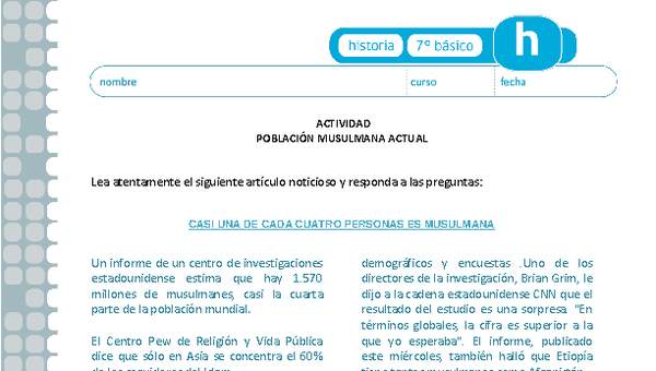 Población musulmana actual Población musulmana actual