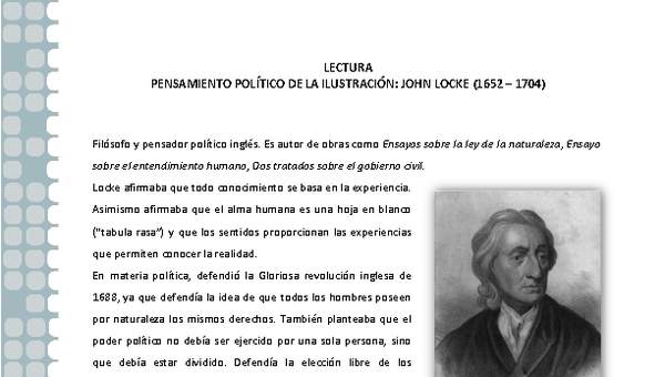 Pensamiento político de la Ilustración: John Locke Pensamiento político de la Ilustración: John Locke