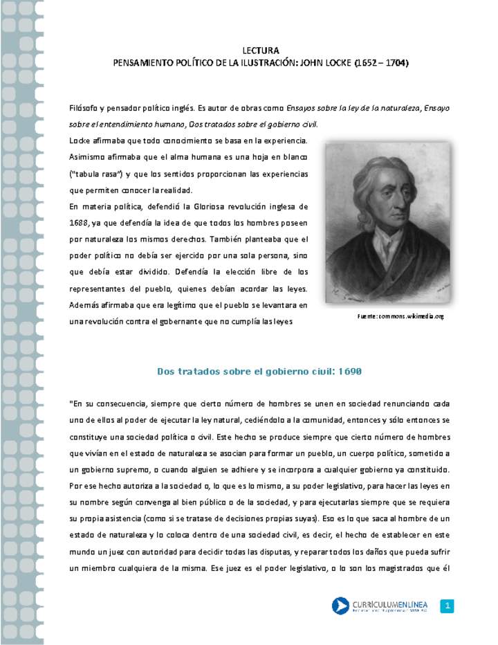 Pensamiento político de la Ilustración: John Locke Pensamiento político de la Ilustración: John Locke