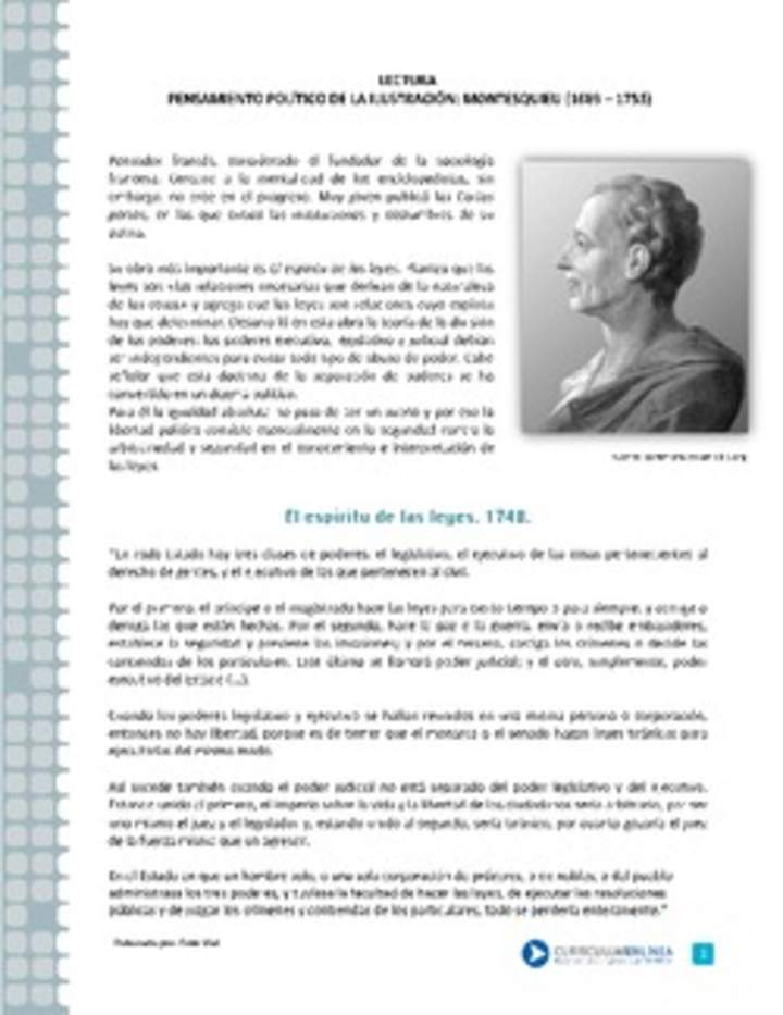 Pensamiento político de la Ilustración: Montesquieu Pensamiento político de la Ilustración: Montesquieu