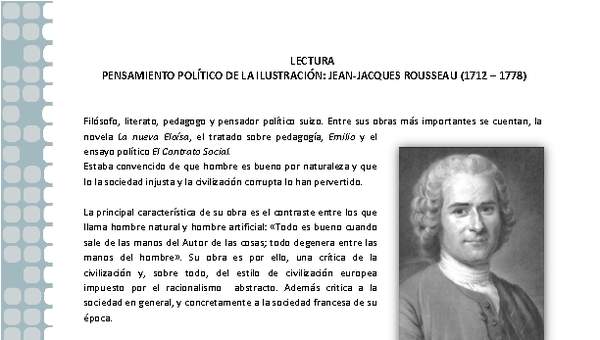 Pensamiento político de la Ilustración: Rousseau Pensamiento político de la Ilustración: Rousseau