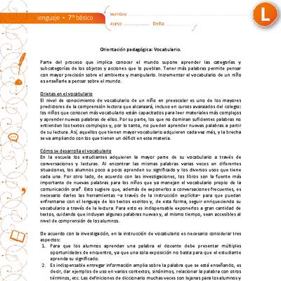 Orientación pedagógica: Vocabulario Orientación pedagógica: Vocabulario