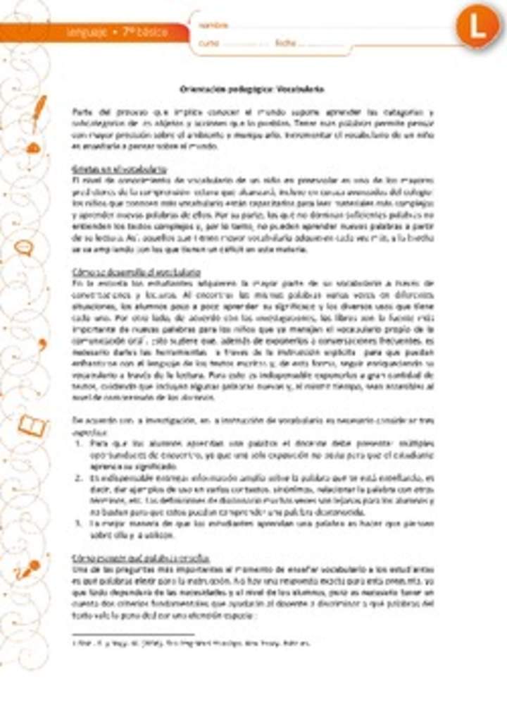 Orientación pedagógica: Vocabulario Orientación pedagógica: Vocabulario