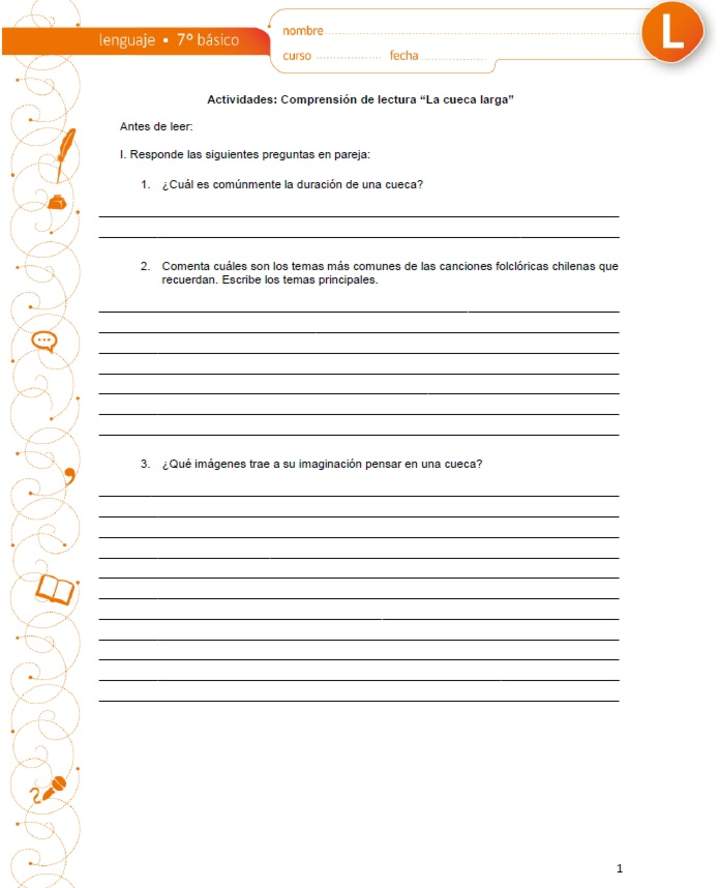 Comprensión de lectura: La cueca larga Comprensión de lectura: La cueca larga