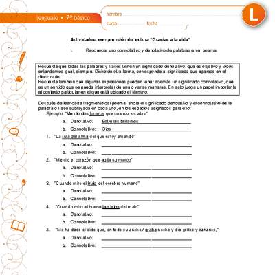 Comprensión de lectura: Gracias a la vida Comprensión de lectura: Gracias a la vida