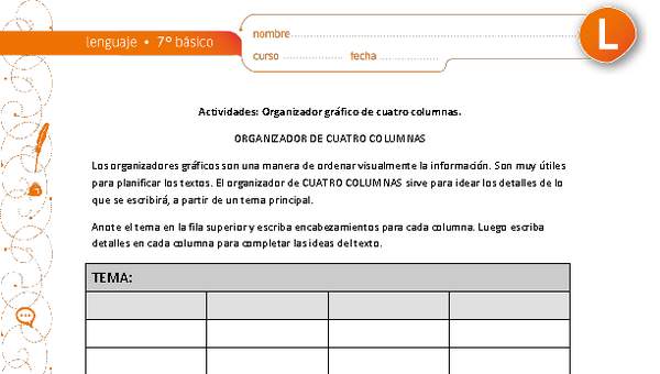 Organizador gráfico cuatro columnas Organizador gráfico cuatro columnas