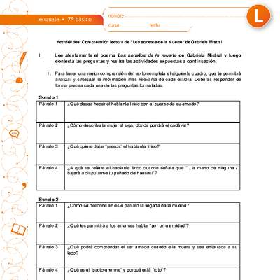 Comprensión de lectura: Sonetos de la muerte Comprensión de lectura: Sonetos de la muerte