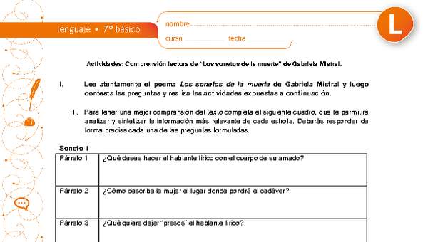 Comprensión de lectura: Sonetos de la muerte Comprensión de lectura: Sonetos de la muerte
