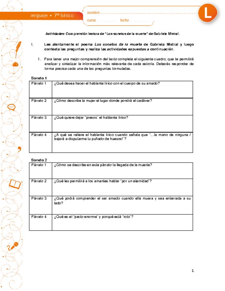 Comprensión de lectura: Sonetos de la muerte Comprensión de lectura: Sonetos de la muerte